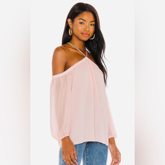 NWT 1. State Revolve Off the Shoulder Sheer Crepe Chiffon Top Pink Taffeta Small - Picture 3 of 16